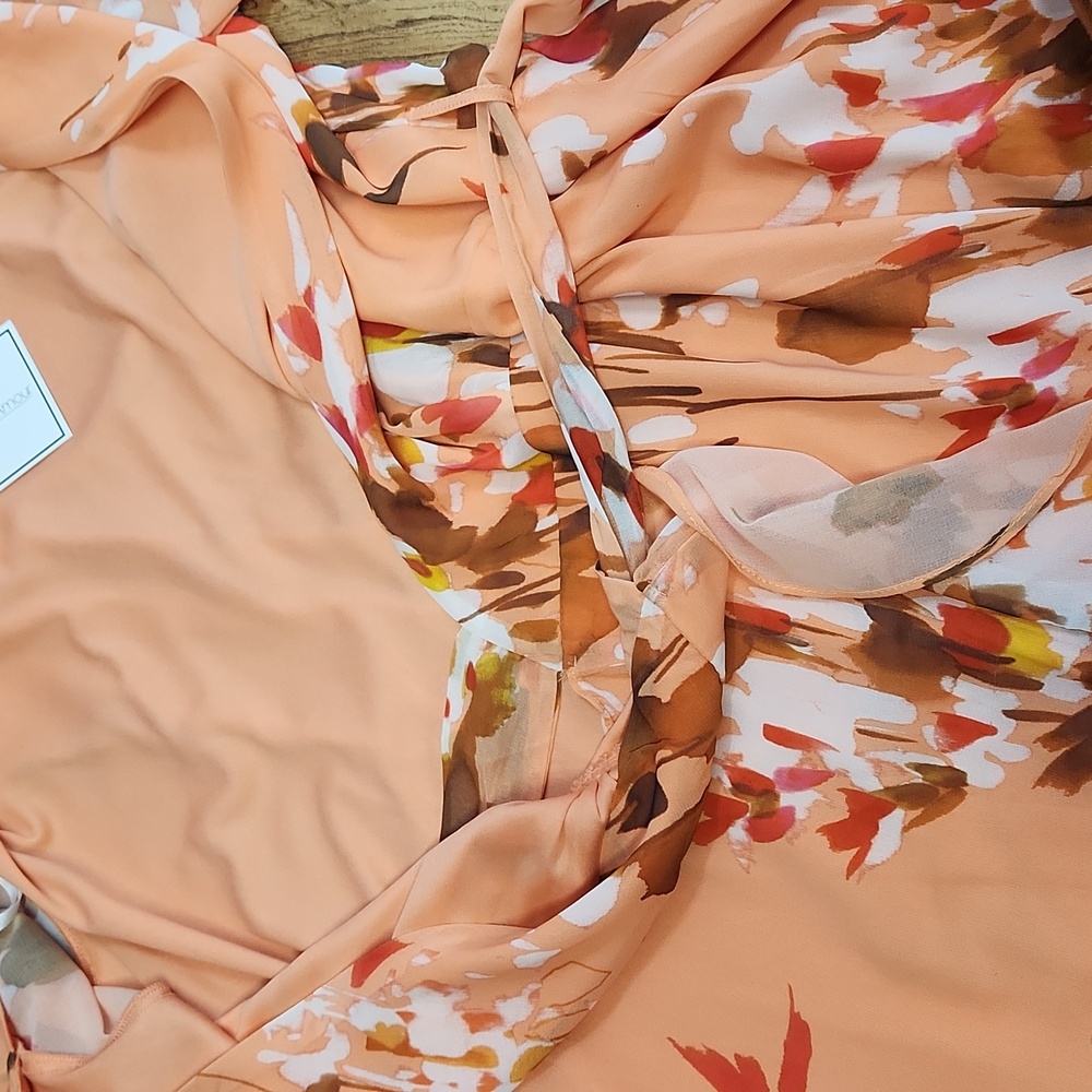 NWT Premier Amour Peach Floral Wrap Dress, size 16 - Picture 10 of 11